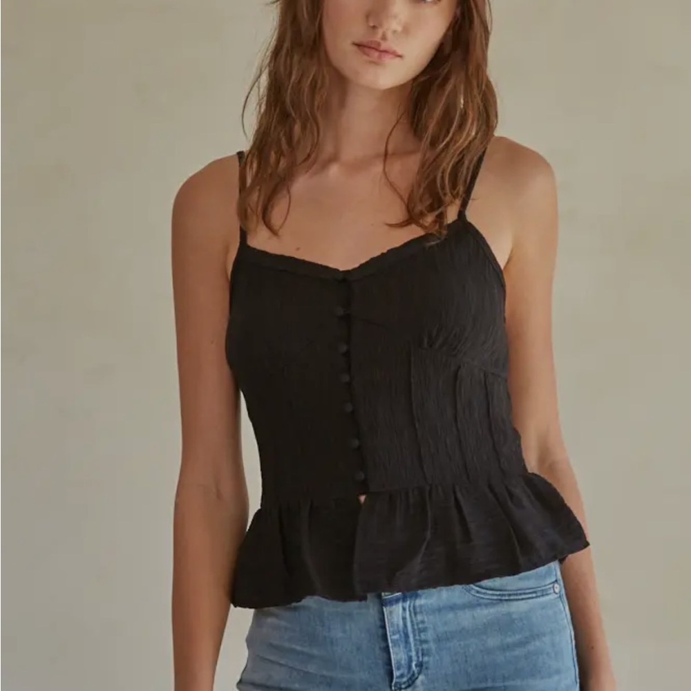 Black Button-Down Peplum Top